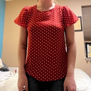 Red Blouse with White Polka Dots